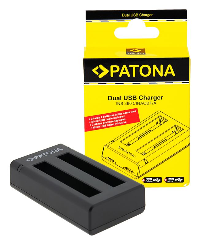 Зарядное устройство Patona Dual LCD USB для 2х аккумуляторов Insta360 X3