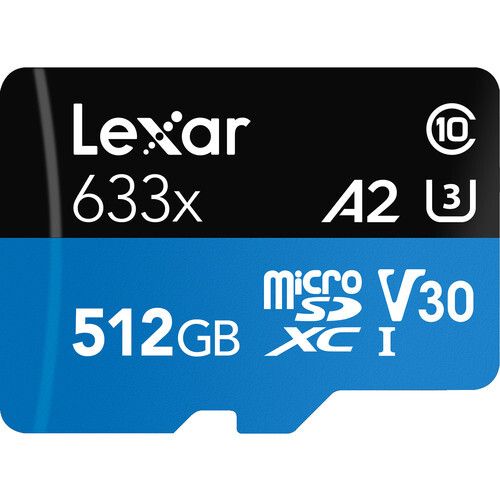 Карта памяти Lexar High-Performance 633x Blue microSDXC 512GB UHS-I U3 V30 A2, R/W 100/70 МБ/с