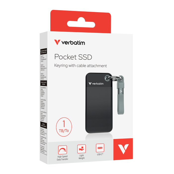 Внешний накопитель Verbatim Pocket SSD 1TB, USB 3.2 Gen2, R/W 1000/1000 МБ/с черный/серый
