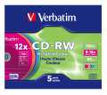 Оптический диск Verbatim CD-RW 700MB 12X Colour, Slim Case, 5 шт Оптический диск Verbatim CD-RW 700MB 12X Colour, Slim Case, 5 шт
