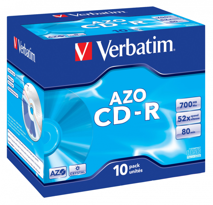 Оптический диск Verbatim CD-R 700MB 52X AZO Crystal, Slim Case, 10 шт