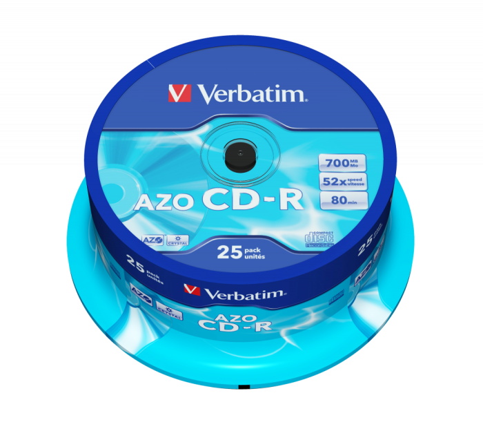 Оптический диск Verbatim CD-R 700MB 52X AZO Crystal, Spindle, 25 шт