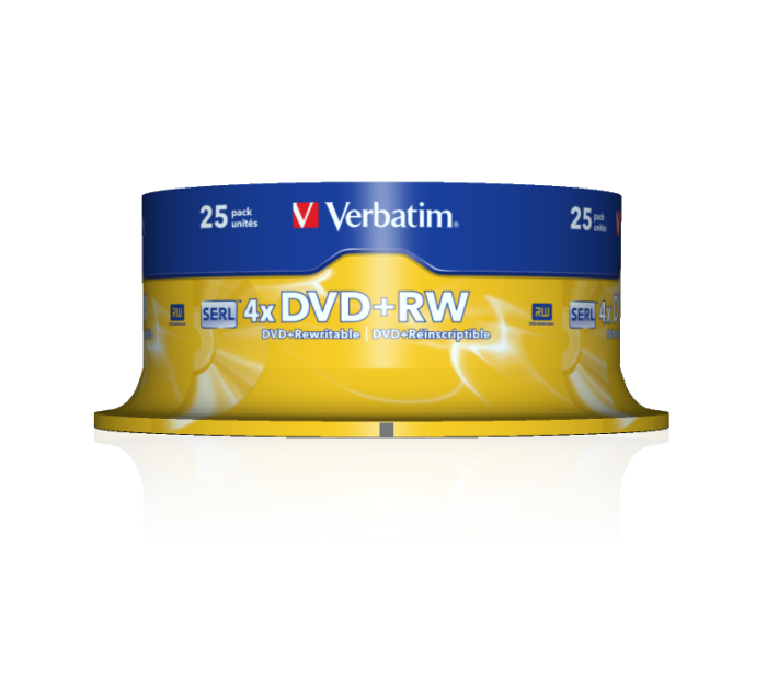 Оптический диск Verbatim DVD+RW 4.7GB 4X SERL Matt Silver, Spindle, 25 шт