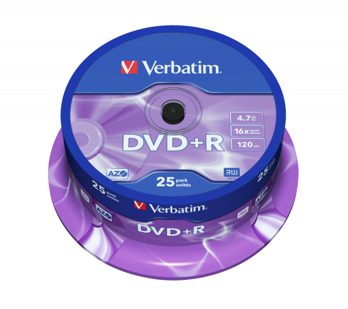 Оптический диск Verbatim DVD+R 4.7GB 16X AZO Matt Silver, Spindle, 25 шт