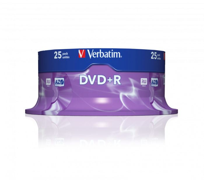 Оптический диск Verbatim DVD+R 4.7GB 16X AZO Matt Silver, Spindle, 25 шт