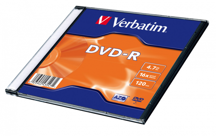 Оптический диск Verbatim DVD-R 4.7GB 16X AZO Matt Silver, Slim Case, 1 шт
