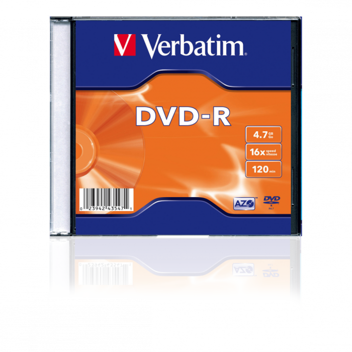 Оптический диск Verbatim DVD-R 4.7GB 16X AZO Matt Silver, Slim Case, 1 шт