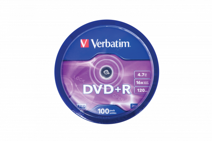 Оптический диск Verbatim DVD+R 4.7GB 16X AZO Matt Silver, Spindle, 100 шт