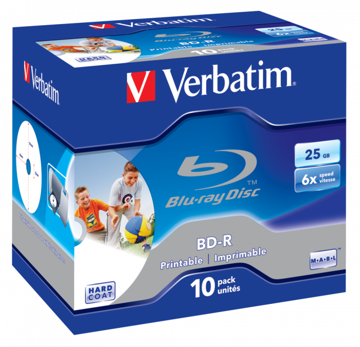 Оптический диск Verbatim BD-R SL 25GB 6X HardCoat Inkjet Printable, Slim Case, 10 шт