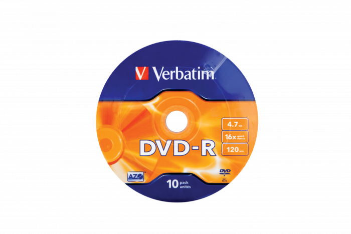 Оптический диск Verbatim DVD-R 4.7GB 16X AZO Matt Silver, Spindle, 10 шт
