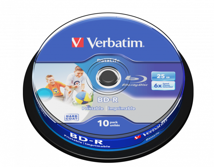 Оптический диск Verbatim BD-R SL 25GB 6X Datalife Wide Inkjet Printable, Spindle, 10 шт