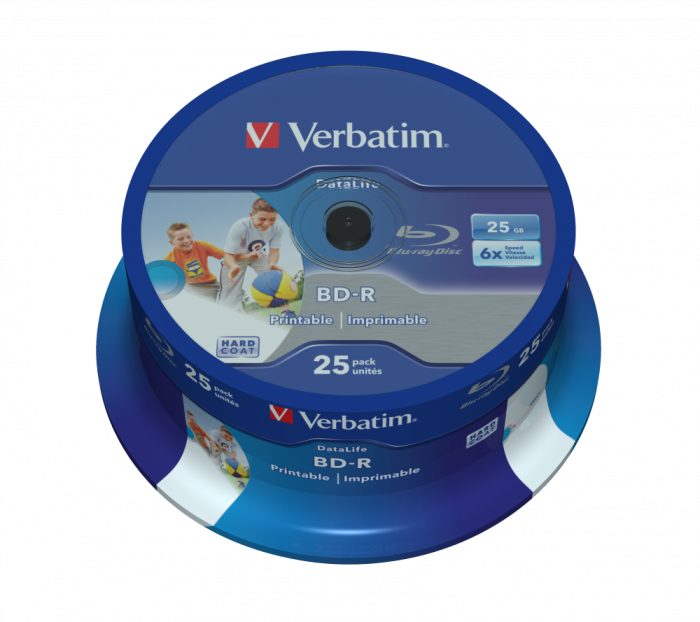 Оптический диск Verbatim BD-R SL 25GB 6X Datalife Wide Inkjet Printable, Spindle, 25 шт