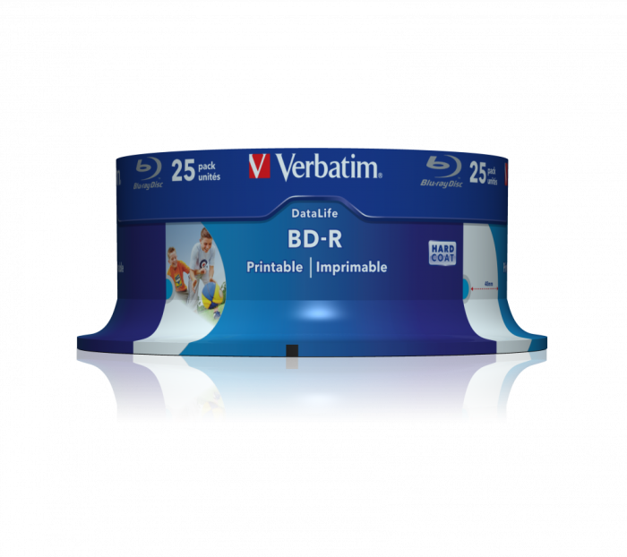 Оптический диск Verbatim BD-R SL 25GB 6X Datalife Wide Inkjet Printable, Spindle, 25 шт