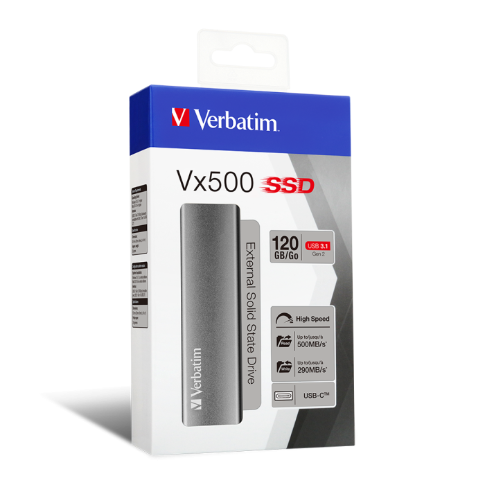Накопитель Verbatim VX500 External SSD USB 3.1 Gen2 120GB, R/W 500/290 МБ/с как новый