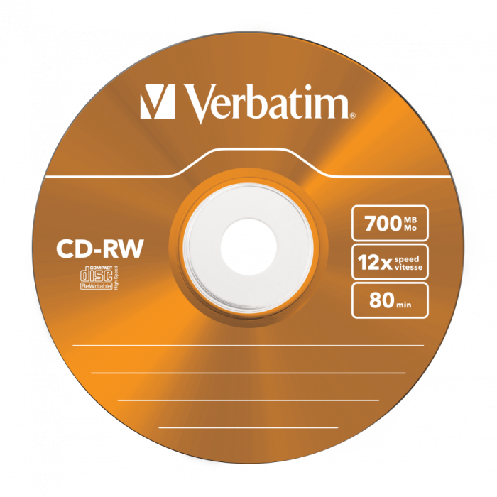 Оптический диск Verbatim CD-RW 700MB 12X Colour, Slim Case, 5 шт