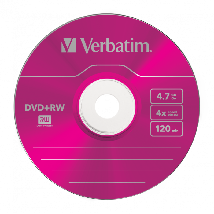 Оптический диск Verbatim DVD+RW 4.7GB 4X SERL Colour, Slim Case, 5 шт