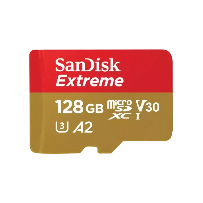 Карта памяти SanDisk Extreme microSDXC 128GB UHS-I U3 V30 A2, R/W 190/90 МБ/с для мобильных игр