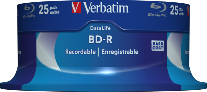 Оптический диск Verbatim BD-R SL 25GB 6X Datalife White Blue HardCoat, Spindle, 25 шт
