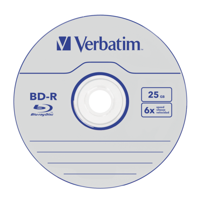 Оптический диск Verbatim BD-R SL 25GB 6X Datalife White Blue HardCoat, Spindle, 25 шт