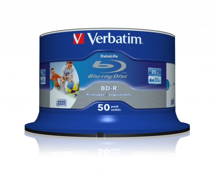 Оптический диск Verbatim BD-R SL 25GB 6X Datalife Wide Inkjet Printable No ID, Spindle, 50 шт