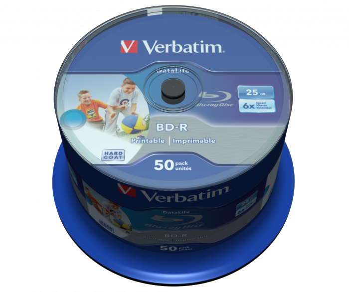 Оптический диск Verbatim BD-R SL 25GB 6X Datalife Wide Inkjet Printable No ID, Spindle, 50 шт
