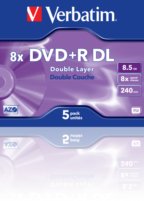 Оптический диск Verbatim DVD+R DL 8.5GB 8X AZO Matt Silver, Slim Case, 5 шт