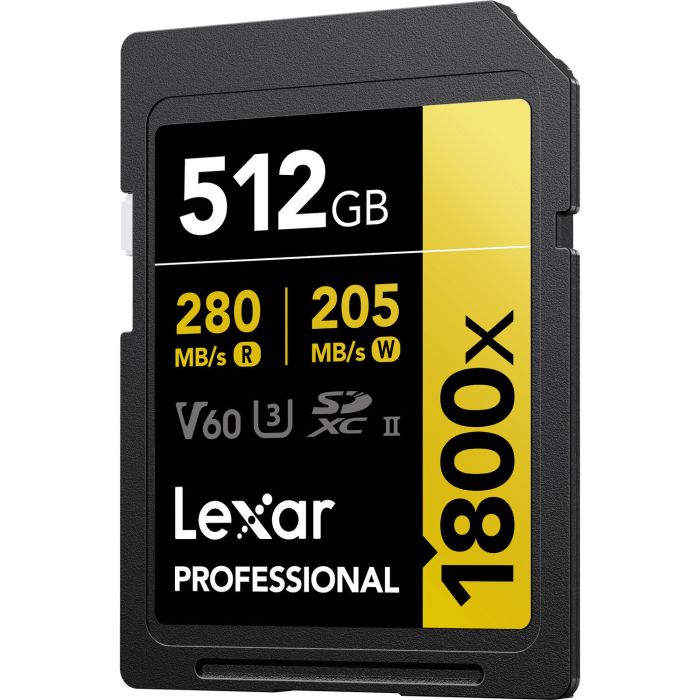 Карта памяти Lexar Professional 1800x Gold SDXC 512GB UHS-II U3 V60, R/W 280/205 МБ/с