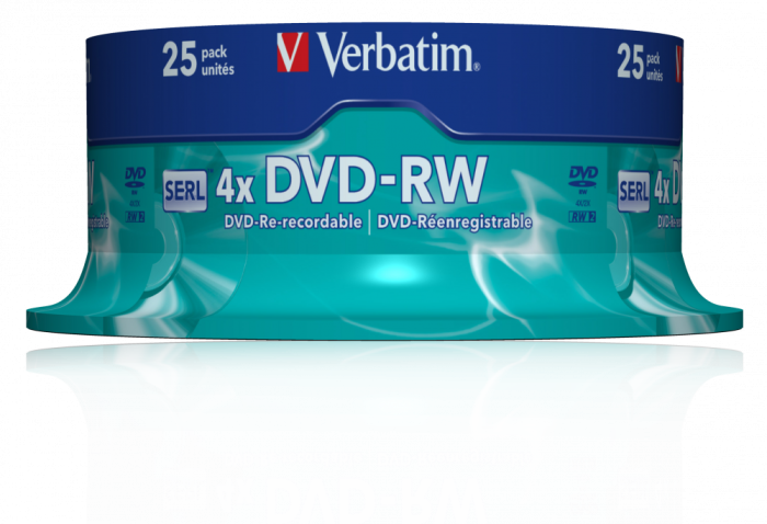 Оптический диск Verbatim DVD-RW 4.7GB 4X SERL Matt Silver, Spindle, 25 шт