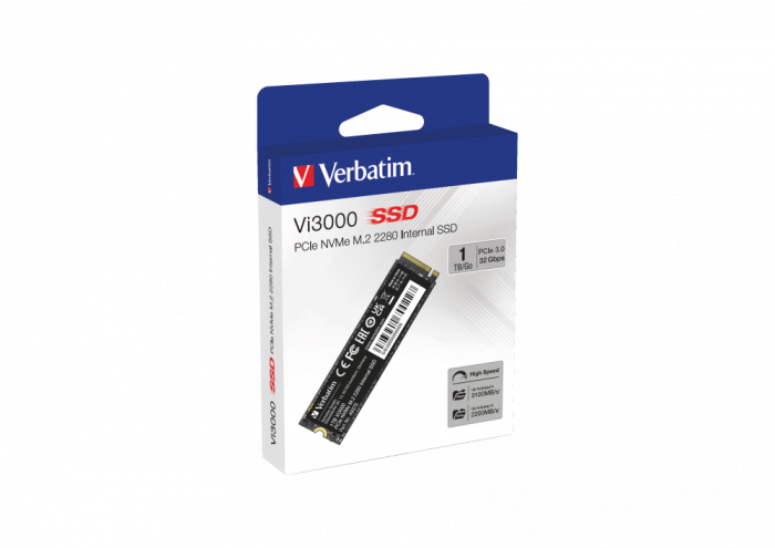 Внутренний накопитель Verbatim Vi3000 M.2 SSD PCIe NVMe 1TB, R/W 3100/2900 МБ/с