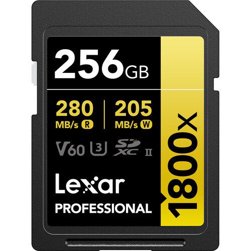 Карта памяти Lexar Professional 1800x Gold SDXC 256GB UHS-II U3 V60, R/W 280/205 МБ/с