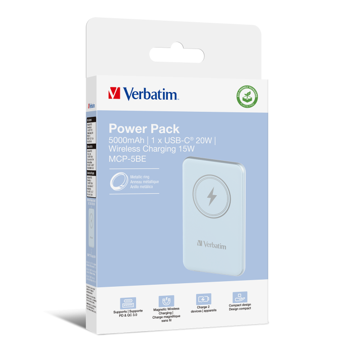 Портативный аккумулятор Verbatim Charge‘n’Go Power Bank 5000 мАч с беспроводной зарядкой, синий