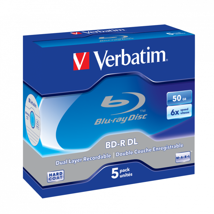 Оптический диск Verbatim BD-R DL 50GB 6X HardCoat, Slim Case, 5 шт
