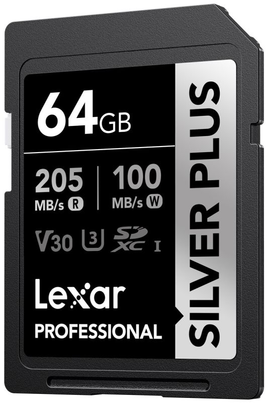 Карта памяти Lexar Professional SILVER PLUS SDXC 64GB UHS-I U3 V30 C10, R/W 205/150 МБ/с