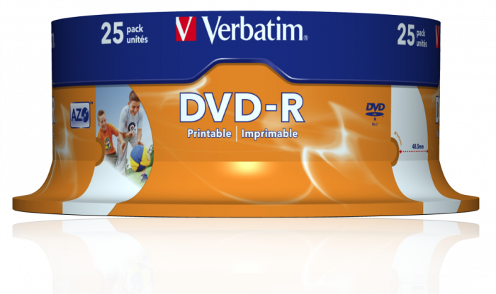 Оптический диск Verbatim DVD-R 4.7GB 16X AZO Wide Inkjet Printable ID Brand, Spindle, 25 шт
