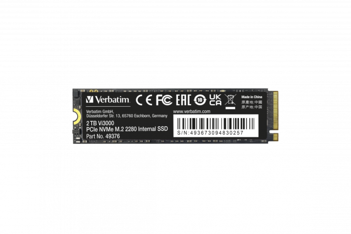 Внутренний накопитель Verbatim VI3000 M.2 SSD PCIe NVMe 2TB, R/W 3100/2900 МБ/с