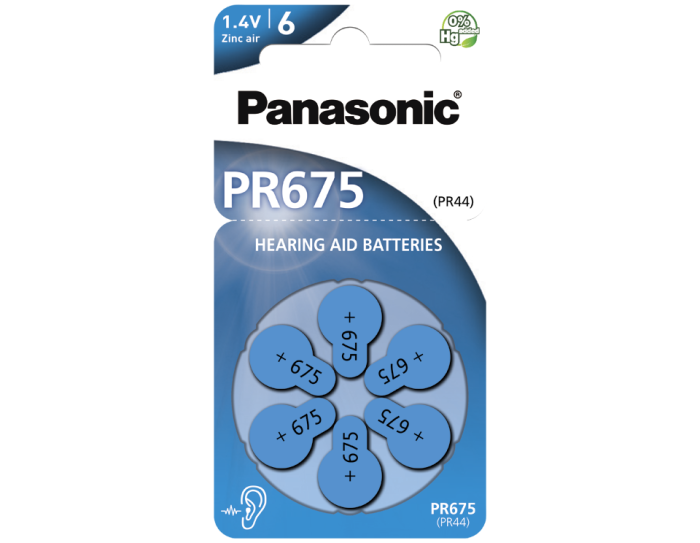 Батарейки Panasonic Red Zink PR-675P(PR44) солевые 6 шт для слуховых аппаратов