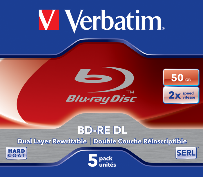 Оптический диск Verbatim BD-RE DL 50GB 2X HardCoat SERL, Slim Case, 5 шт