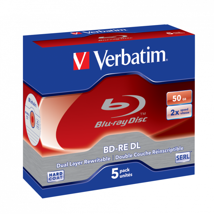 Оптический диск Verbatim BD-RE DL 50GB 2X HardCoat SERL, Slim Case, 5 шт