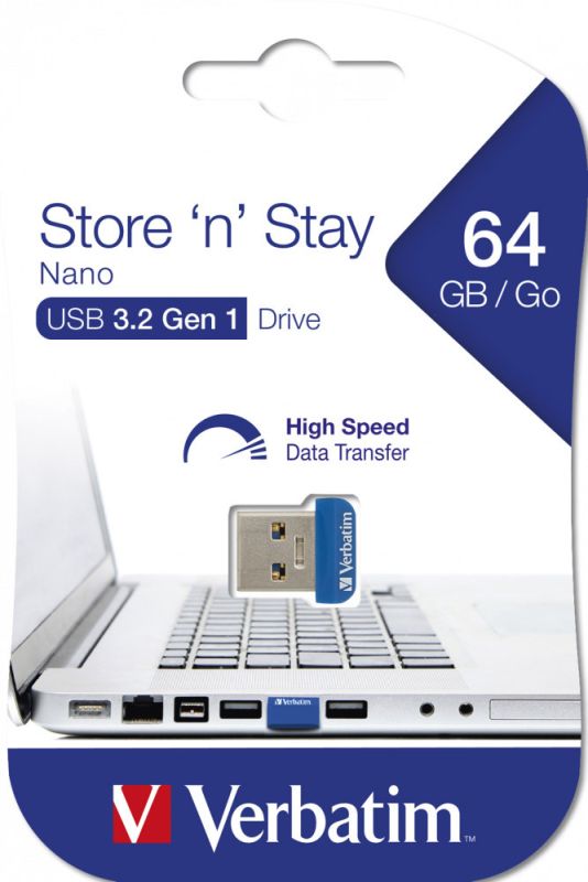 Флеш-накопитель Verbatim Store 'n' Stay Nano USB 3.2 Gen1 64GB, R/W 80/25 МБ/с