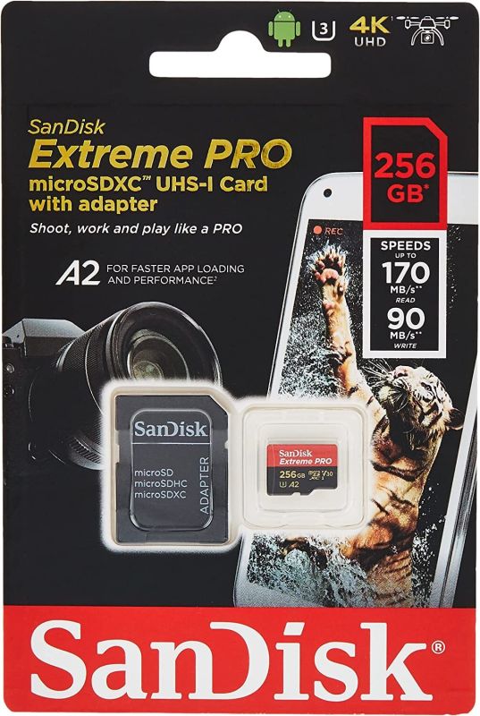 Карта памяти SanDisk Extreme Pro microSDXC 256GB UHS-I U3 V30 A2, R/W 170/90 МБ/с с адаптером