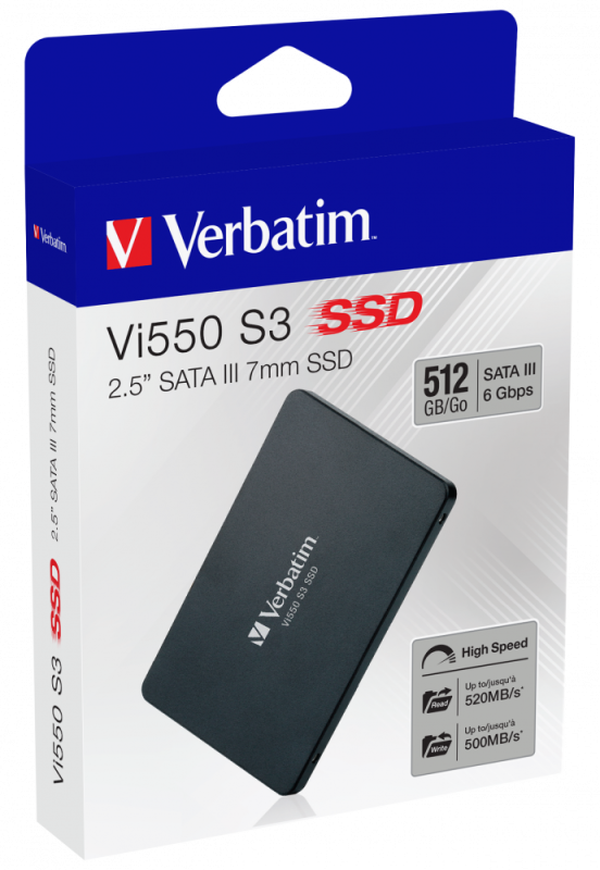Внутренний накопитель Verbatim Vi550 S3 SSD 2,5'' SATA III 512GB, R/W 560/460 МБ/с