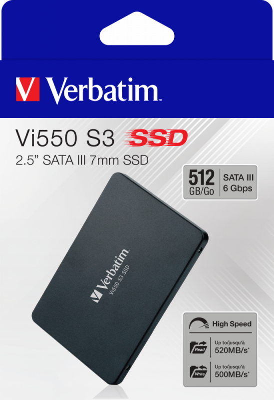 Внутренний накопитель Verbatim Vi550 S3 SSD 2,5'' SATA III 512GB, R/W 560/460 МБ/с
