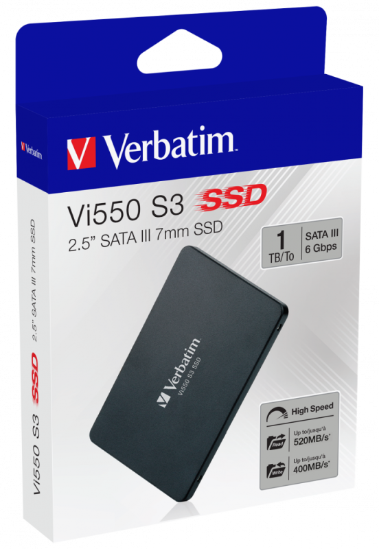 Внутренний накопитель Verbatim Vi550 S3 SSD 2,5'' SATA III 1TB, R/W 560/460 МБ/с