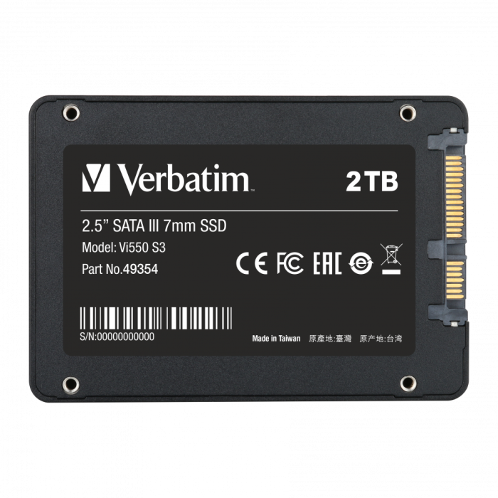 Внутренний накопитель Verbatim Vi550 S3 SSD 2,5'' SATA III 2TB, R/W 560/460 МБ/с