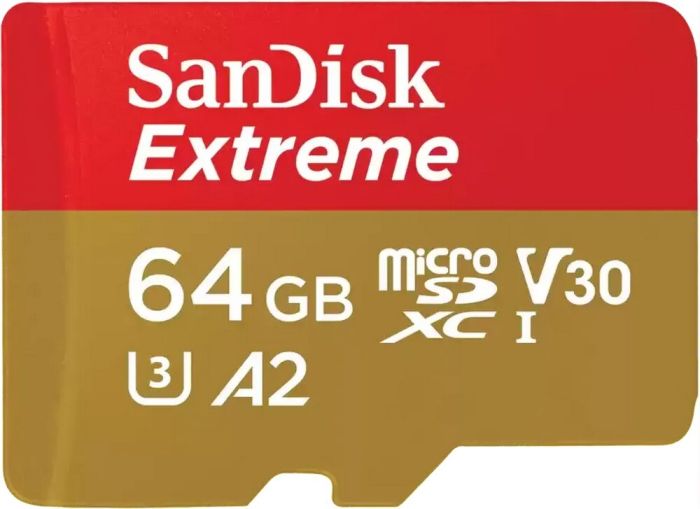 Карта памяти SanDisk Extreme microSDXC 64GB UHS-I U3 V30 A2, R/W 170/80 МБ/с для мобильных игр