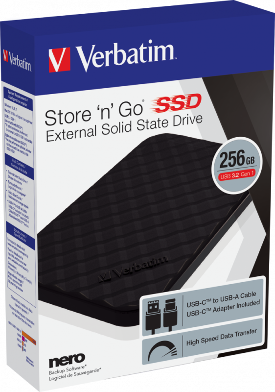 Внешний накопитель Verbatim Store 'n' Go SSD USB 3.2 Gen1 Type-C 256GB