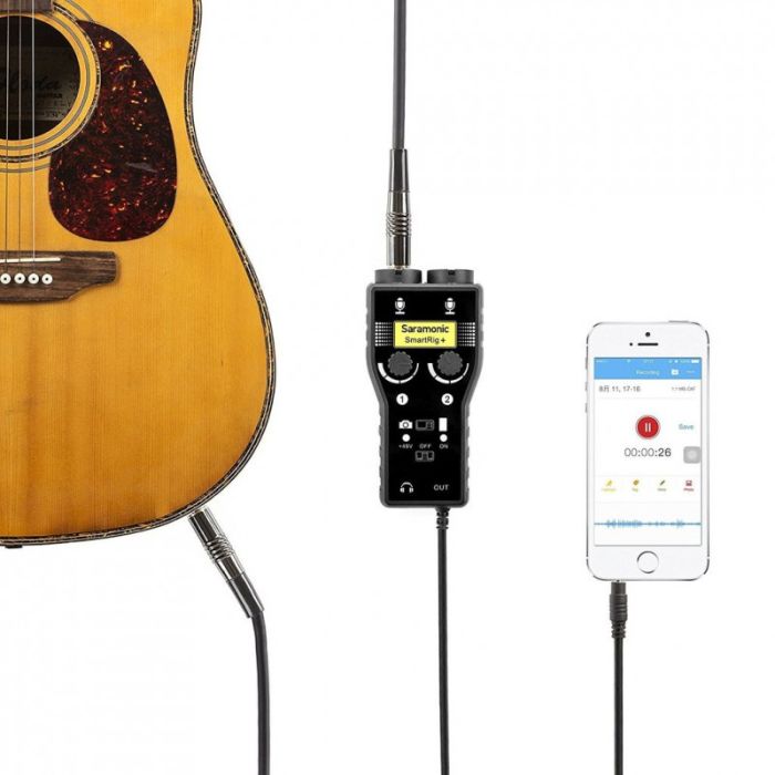 Микшер Saramonic SmartRig+ 2-канальный, вход: 2х XLR / 2х 1/4" / 2х 3,5 мм; выход: 3,5 TRS/TRRS