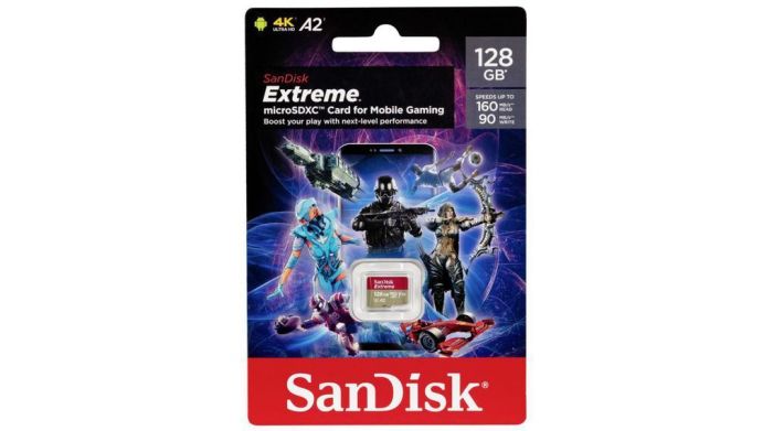 Карта памяти SanDisk Extreme microSDXC 128GB Mobile Gaming UHS-I U3 V30 A2, R/W 190/90 МБ/с