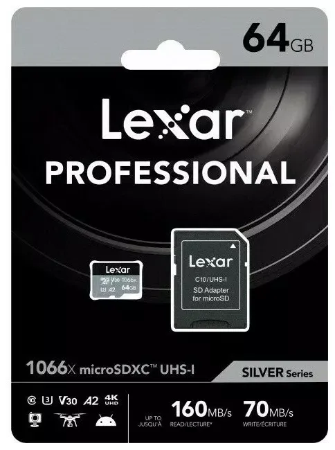 Карта памяти Lexar Professional 1066x Silver microSDXC 64GB UHS-I U3 V30 A2, R/W 160/70 МБ/с