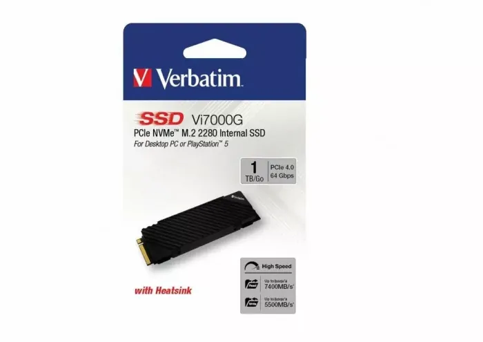 Внутренний накопитель Verbatim VI7000G SSD PCIe NVMe 1TB, R/W 7400/6700 МБ/с